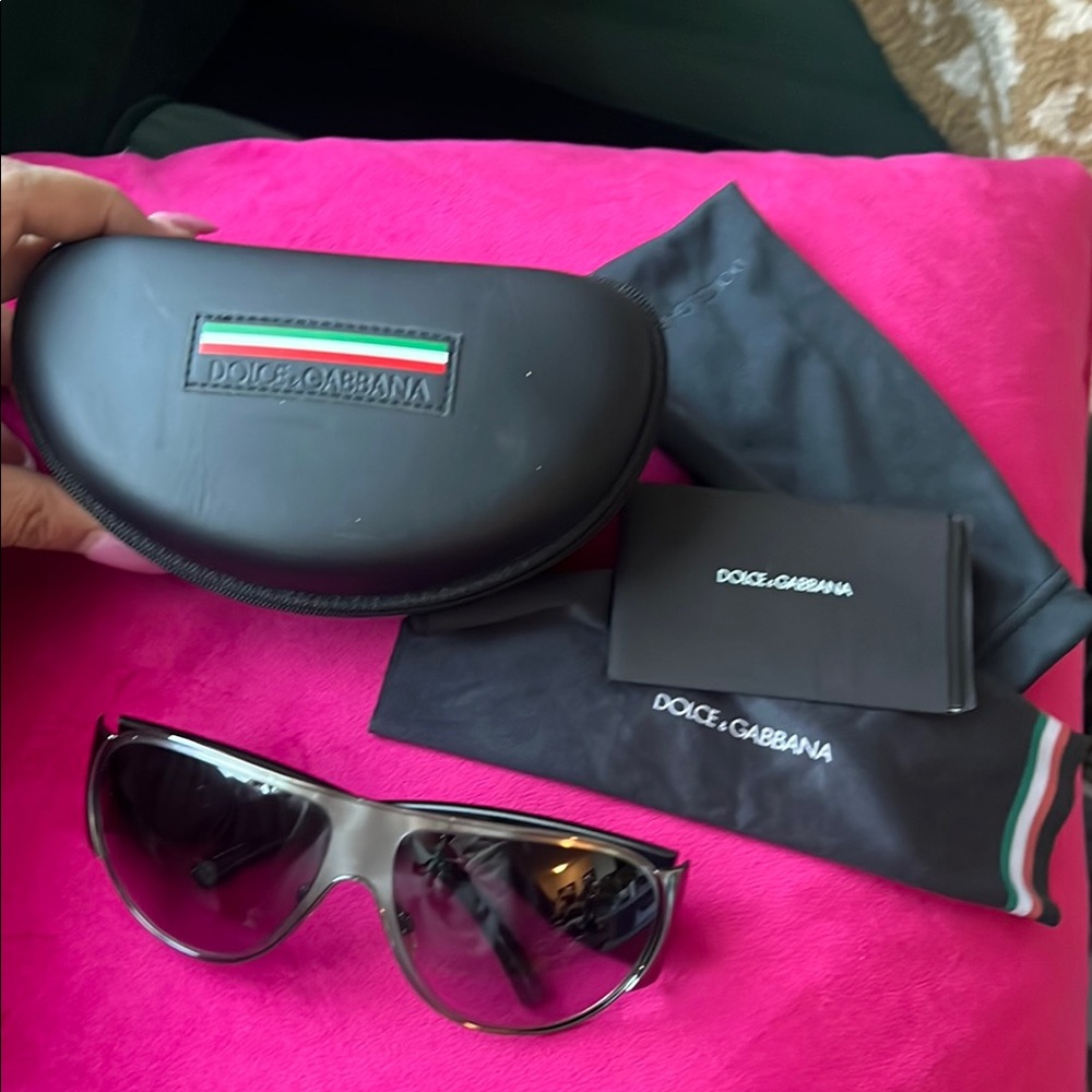 Dolce & Gabbana Black Silver Aviator Sunglasses with Case